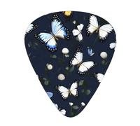 Guitar Picks Variety Pack - Smooth Edges, Durable & Clear Patterns - 3 Thickness Options White Blooms with Blue Butterflies