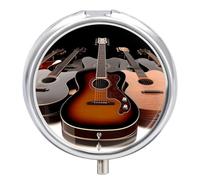 Guitar Pill Box Round Portable Small Pill Case Waterproof Travel Pill Box Organizer for Pocket Purse and Daily Convenience