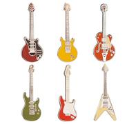 Guitar Pin Brooch 6-Pack Series III | Six Miniature Guitar Badge Brooches | 52 mm Length | Wear on Backpack, Shirt, Jacket, Lapel, Hat, or Tie | Gifted in 6 x Guitar Case Gift Boxes