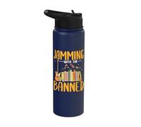 Guitar Player Librarian Jamming with The Banned Book Reading Stainless Steel Insulated Water Bottle