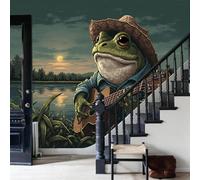 Guitar-playing animal funny bullfrog 3D Not Self-Adhesive Wall Murals Wallpaper,grasslands and lakes Photo Large Poster Wall Paper for Kids Bedroom Living Room Home Decor(137.8"H x 100"W )