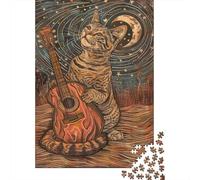 Guitar Playing Cat Art Print-8 Jigsaw Puzzles Puzzles for Adults Kids. 1000 Piece Whimsical Challenge Toy Educational Games Home Decoration for Educational Games Gifts 38x26cm/1000pcs