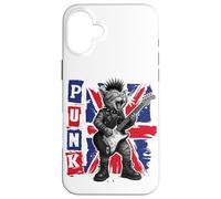 Guitar Playing Cat in Punk Outfit with Union Jack Case for iPhone 16 Plus