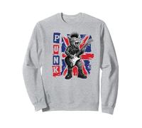 Guitar Playing Cat in Punk Outfit with Union Jack Sweatshirt