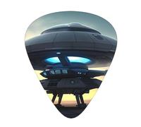 Guitar plectrums 12-pack Comfortable in the hand with smooth edges Three thicknesses to match Alien spacecraft Picture