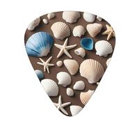 Guitar plectrums 12-pack Comfortable in the hand with smooth edges Three thicknesses to match Beach Theme Seashells Picture