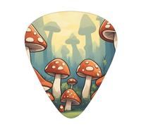 Guitar plectrums 12-pack Comfortable in the hand with smooth edges Three thicknesses to match Cartoon Mushrooms Picture