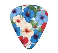 Guitar plectrums 12-pack Comfortable in the hand with smooth edges Three thicknesses to match Colorful hibiscus Picture