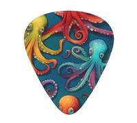Guitar plectrums 12-pack Comfortable in the hand with smooth edges Three thicknesses to match Colorful Octopus Picture