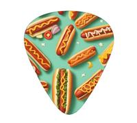 Guitar plectrums 12-pack Comfortable in the hand with smooth edges Three thicknesses to match Fun Food Hot Dogs Prints