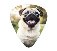 Guitar plectrums 12-pack Comfortable in the hand with smooth edges Three thicknesses to match Funny Happy Pug Dog Prints