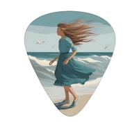 Guitar plectrums 12-pack Comfortable in the hand with smooth edges Three thicknesses to match Girl On A Windy Beach Picture