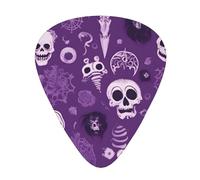 Guitar plectrums 12-pack Comfortable in the hand with smooth edges Three thicknesses to match Horror pattern on purple background Picture
