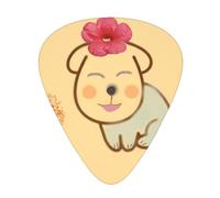 Guitar plectrums 12-pack Comfortable in the hand with smooth edges Three thicknesses to match Little flower with cute dog Picture