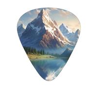 Guitar plectrums 12-pack Comfortable in the hand with smooth edges Three thicknesses to match Mountain and lake Picture