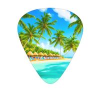 Guitar plectrums 12-pack Comfortable in the hand with smooth edges Three thicknesses to match Paradise Beach Palm Trees Picture