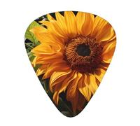 Guitar plectrums 12-pack Comfortable in the hand with smooth edges Three thicknesses to match yellow sunflower on a brown background Prints