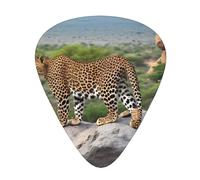 Guitar plectrums 12-piece set Comfortable in the hand with smooth edges Three thicknesses to match African Leopard on Rock Pattern