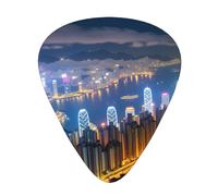 Guitar plectrums 12-piece set Comfortable in the hand with smooth edges Three thicknesses to match Aerial Night of View Hong Kong Pattern