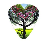 Guitar plectrums 12-piece set Comfortable in the hand with smooth edges Three thicknesses to match Bicycle under heart tree romantic Pattern