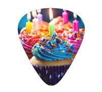 Guitar plectrums 12-piece set Comfortable in the hand with smooth edges Three thicknesses to match Colorful Happy Birthday Cupcakes Pattern