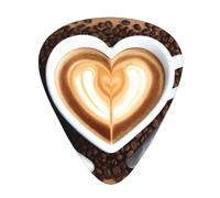 Guitar plectrums 12-piece set Comfortable in the hand with smooth edges Three thicknesses to match Coffee with Heart Pattern Prints