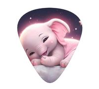 Guitar plectrums 12-piece set Comfortable in the hand with smooth edges Three thicknesses to match Cute Baby Elephant Sleeping Pink Moon Picture