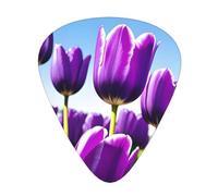 Guitar plectrums 12-piece set Comfortable in the hand with smooth edges Three thicknesses to match Elegant Tulip Purple Flower Pattern
