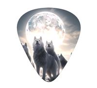 Guitar plectrums 12-piece set Comfortable in the hand with smooth edges Three thicknesses to match Full-Moon Wolves 3D Pattern