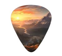 Guitar plectrums 12-piece set Comfortable in the hand with smooth edges Three thicknesses to match Mountain Sunrise Picture