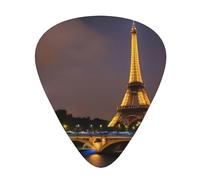 Guitar plectrums 12-piece set Comfortable in the hand with smooth edges Three thicknesses to match Night Paris Eiffel Tower Pattern