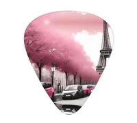Guitar plectrums 12-piece set Comfortable in the hand with smooth edges Three thicknesses to match Paris Street Eiffel Tower Pink Floral Pattern