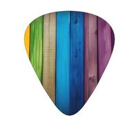 Guitar plectrums 12-piece set Comfortable in the hand with smooth edges Three thicknesses to match Rainbow Colored Wood Background Picture