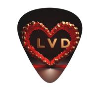 Guitar plectrums 12-piece set Comfortable in the hand with smooth edges Three thicknesses to match red I Love You Words with Hearts Prints
