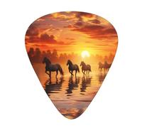 Guitar plectrums 12-piece set Comfortable in the hand with smooth edges Three thicknesses to match Sunsets Lake Horses Pattern