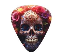 Guitar plectrums 12-piece set Comfortable in the hand with smooth edges Three thicknesses to match Sugar Horror Skull and Flowers Pattern