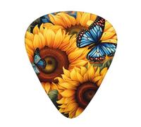 Guitar plectrums 12-piece set Comfortable in the hand with smooth edges Three thicknesses to match Sunflower Floral Butterflies Art Pattern