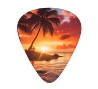 Guitar plectrums 12-piece set Comfortable in the hand with smooth edges Three thicknesses to match Sunset Ocean with Tropical Palm Trees Twilight Scenery Pattern
