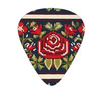 Guitar plectrums 12-piece set Comfortable in the hand with smooth edges Three thicknesses to match Ukrainian Embroidery Style Rose Picture