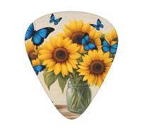 Guitar plectrums 12-piece set Comfortable in the hand with smooth edges Three thicknesses to match Yellow Sunflowers with Blue Butterflies Pattern