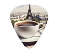 Guitar plectrums 12 pieces set Comfortable in the hand with smooth edges Three thicknesses to match Parisian Coffee Eiffel Tower Picture