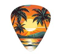 Guitar plectrums 12 pieces set Comfortable in the hand with smooth edges Three thicknesses to match Tropical Beach Palm Tree Sunset Picture