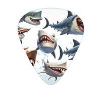 Guitar plectrums 12 pieces set Comfortable in the hand with smooth edges Three thicknesses to match cartoon sharks Printing