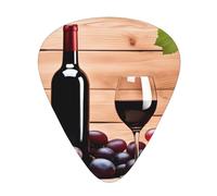 Guitar plectrums 12 pieces set Comfortable in the hand with smooth edges Three thicknesses to match Red Wine Galsses & Grapes with Wooden Picture