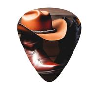 Guitar plectrums 12 pieces set Comfortable in the hand with smooth edges Three thicknesses to match Cowboy Hat and Boots Picture