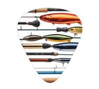 Guitar plectrums 12 pieces set Comfortable in the hand with smooth edges Three thicknesses to match Fishing Rod Picture
