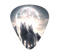 Guitar plectrums 12 pieces set Comfortable in the hand with smooth edges Three thicknesses to match Full-Moon Wolves 3D Pattern