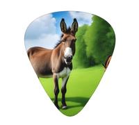 Guitar plectrums 12 pieces set Comfortable in the hand with smooth edges Three thicknesses to match Donkey on green meadow Picture