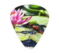 Guitar plectrums 12 pieces set Comfortable in the hand with smooth edges Three thicknesses to match Dragonfly with Water Lily Picture