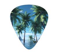 Guitar plectrums 12 pieces set Comfortable in the hand with smooth edges Three thicknesses to match Tropical Palm Trees Picture